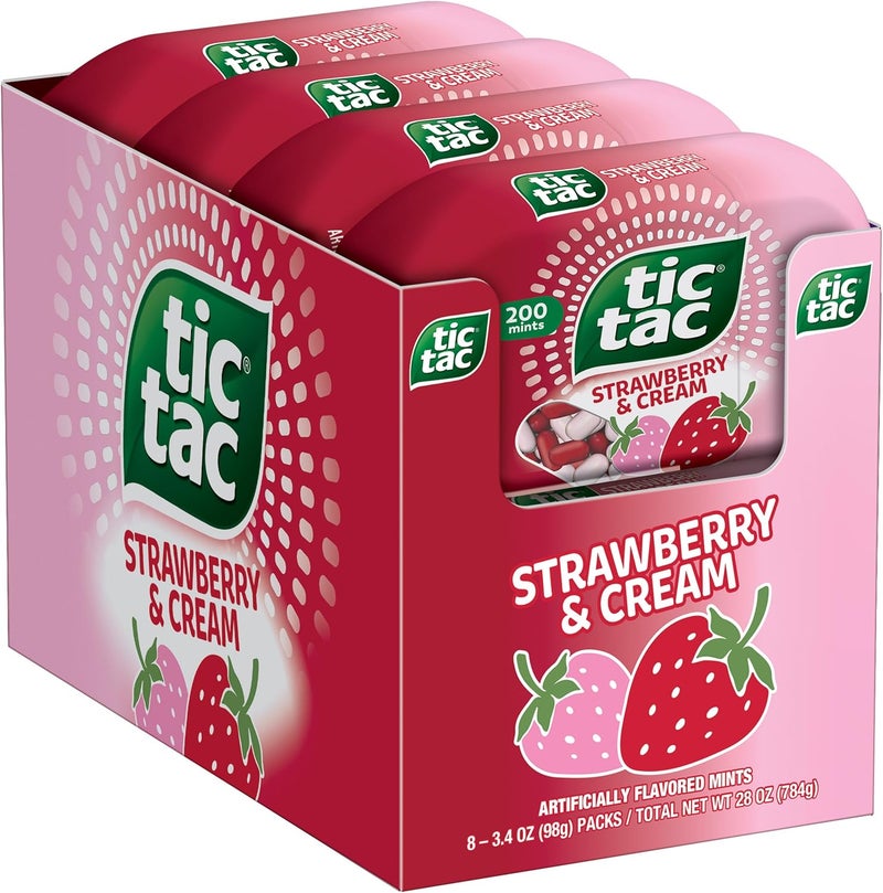 Tic Tac, Strawberry and Cream Flavored, On-the-Go Refreshment, 3.4 oz each, Bulk 8 pack - Image 1